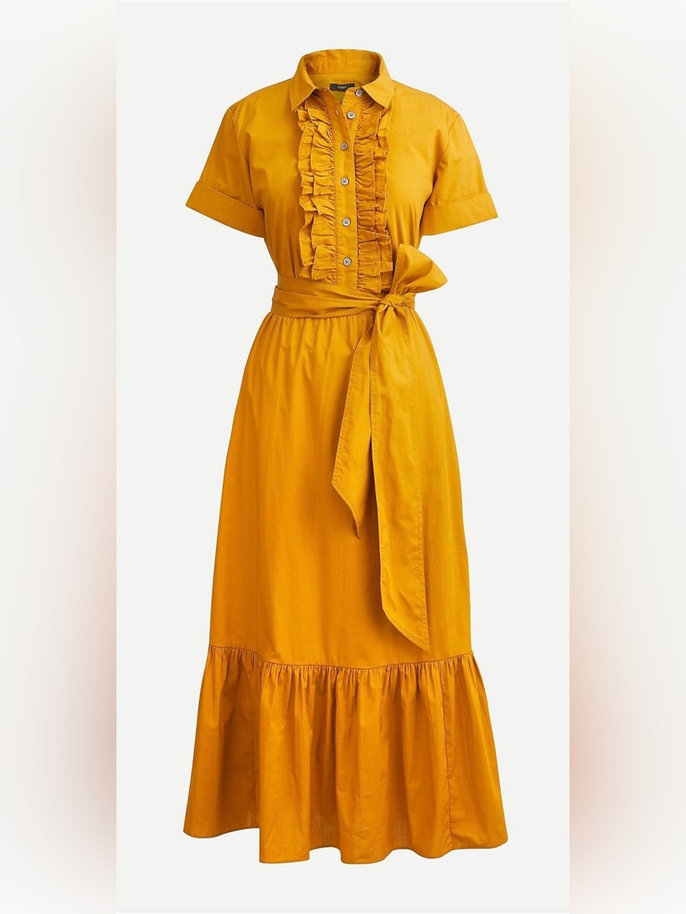 J.CREW Ruffle-front midi dress in cotton poplin Warm Caramel Size 4